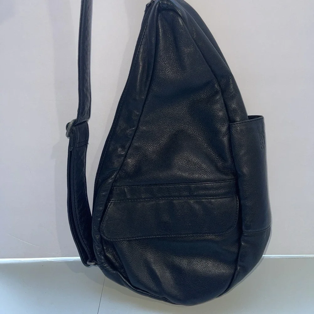 Leather AmeriBag Healthy Back Bag* Classic Black Sling Backpack Purse 18